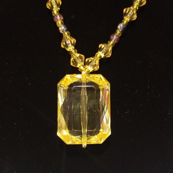 Yellow Crystal Beaded Necklace w/ Matching Earring - Picture 3 of 8